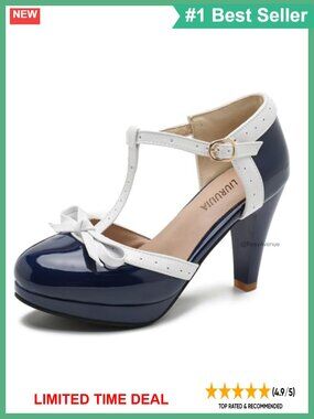 Womens T-Strap Mary Jane Platform Bow Heels Round Toe Ankle Strap Vintage Pumps